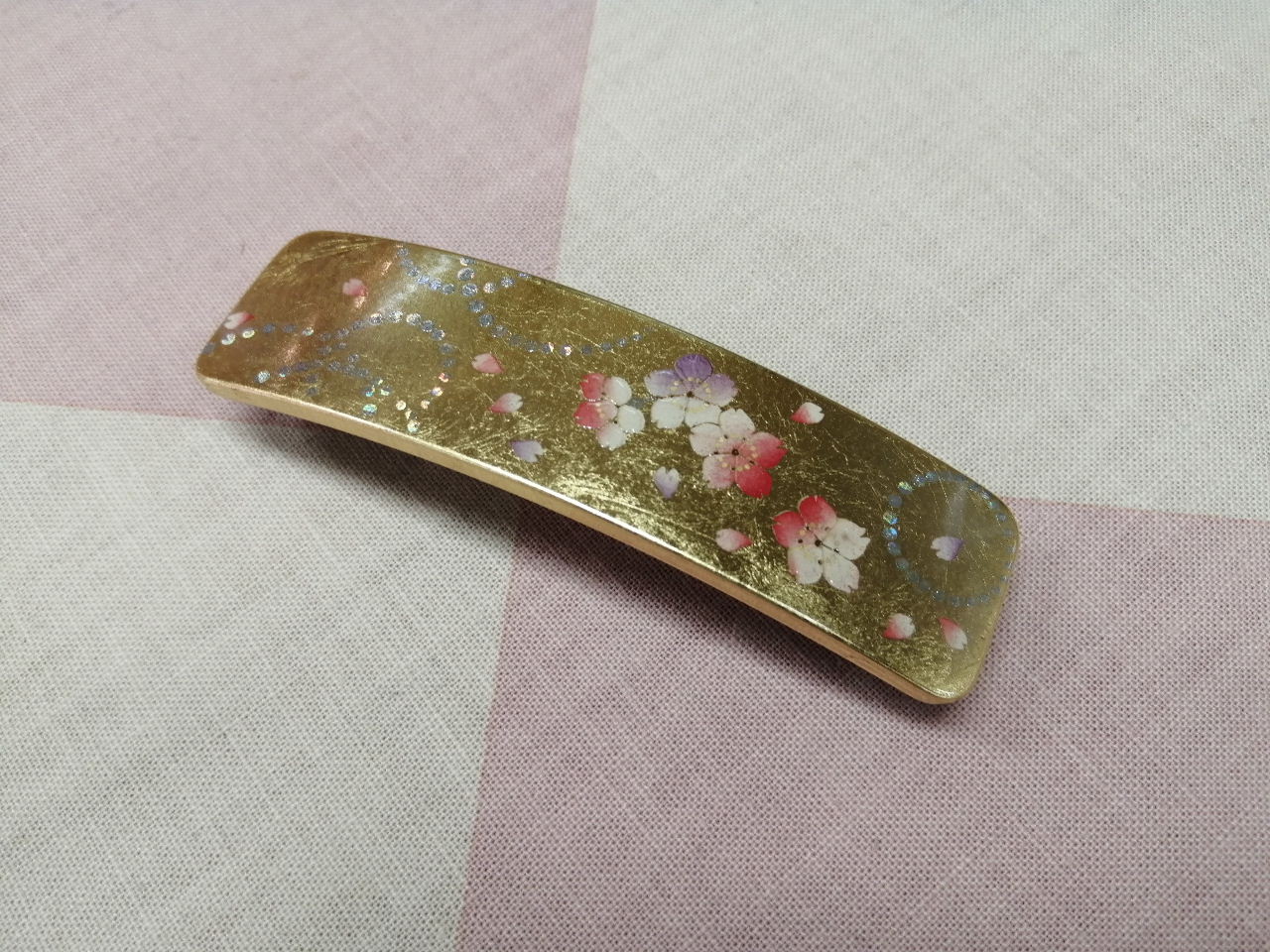 金箔　漆芸バレッタ　かりん